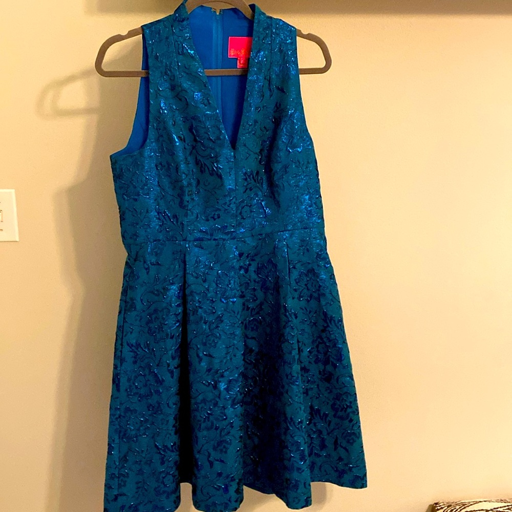 Teal party dress Lilly Pulitzer brocade